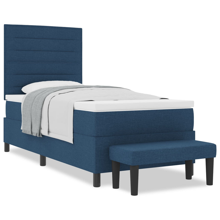 Boxspringbed Met Matras & Bank Stof Blauw 90 x 190 cm Lijnen ontwerp