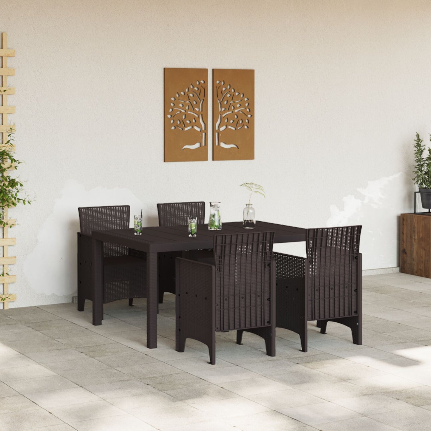5-Delige Tuin Eetset Bruine Poly Rattan