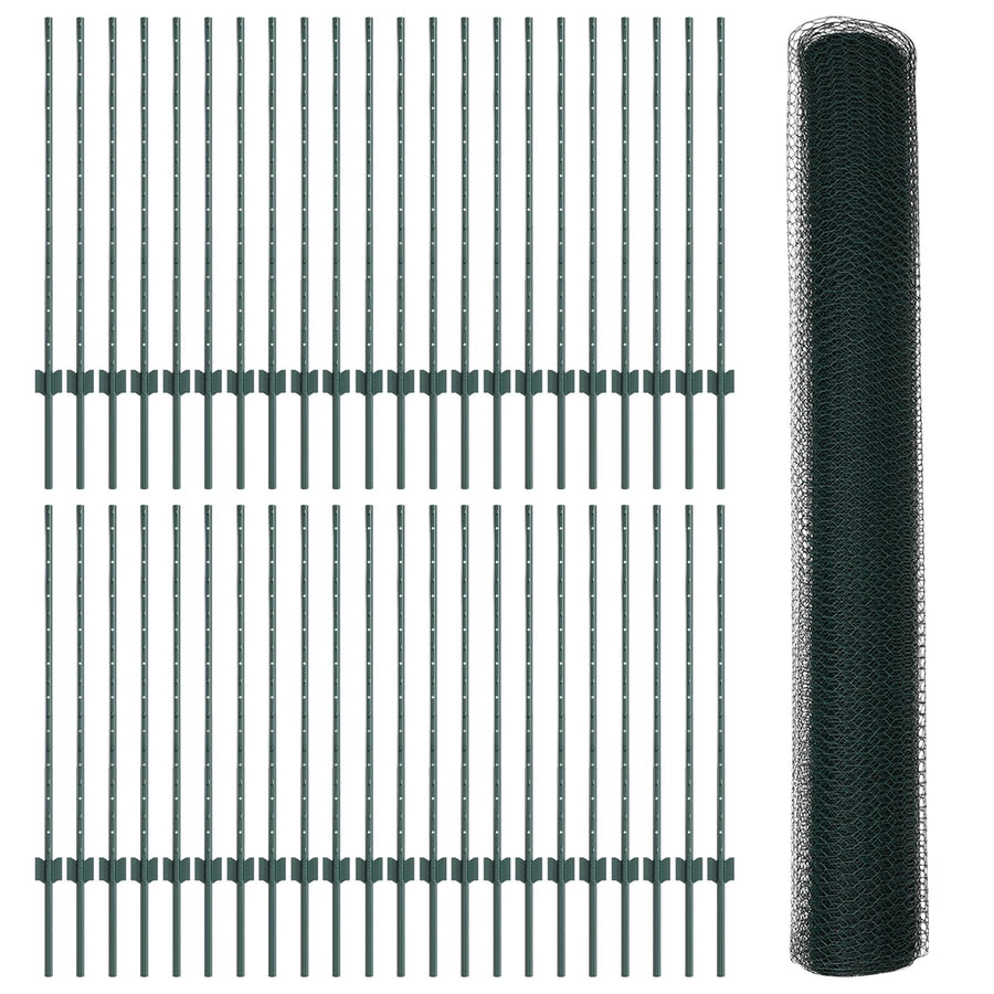 Omheining Palen 11 Stuks U-Channel Groen 100 Cm Staal,  Hexagonale Omheining Groen 1X100 M Staal