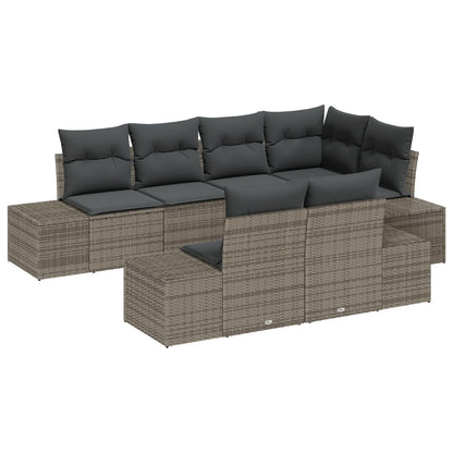 7-Delige Tuinsofa Set Met Kussens Grijze Poly Rattan