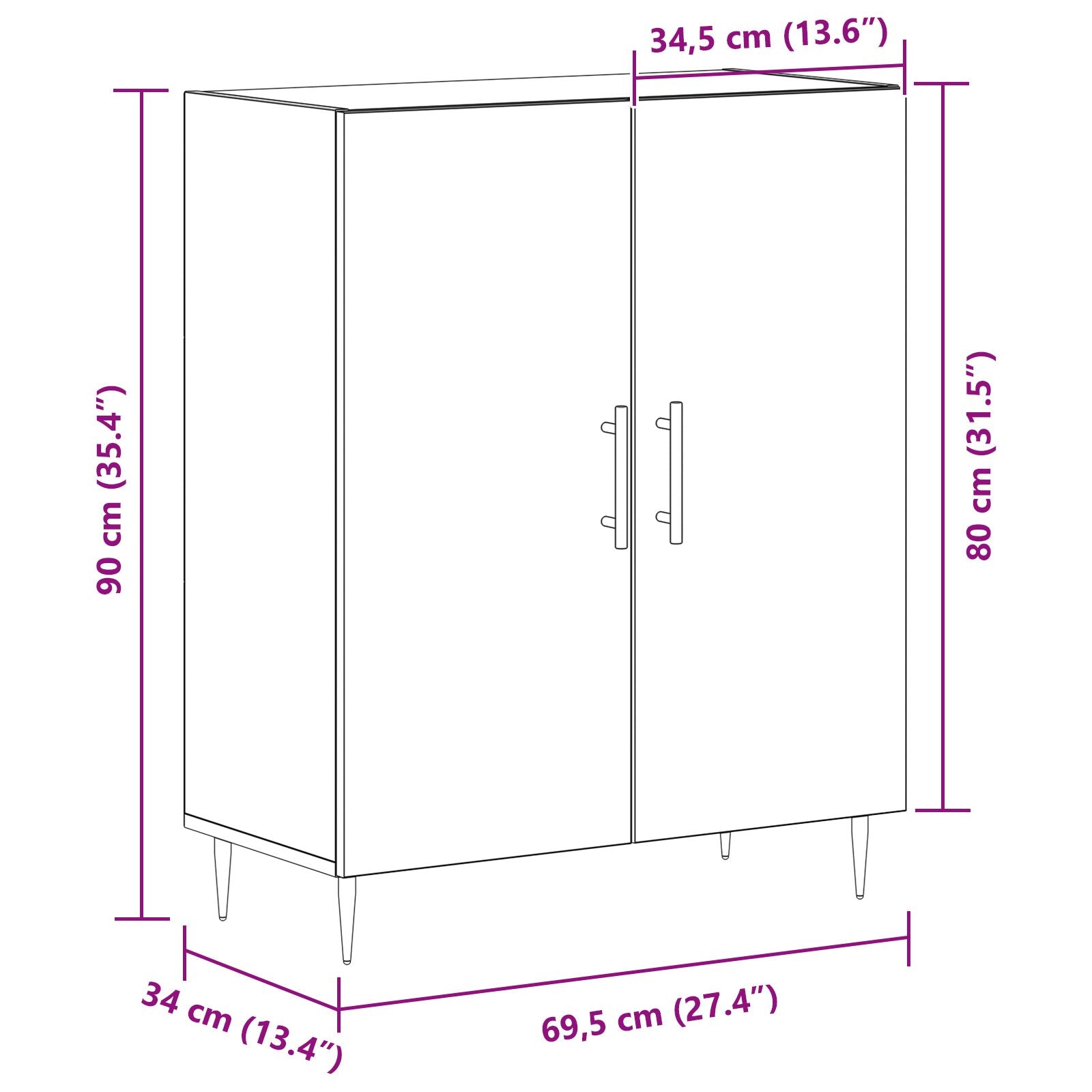 Dressoir Zwart Eiken 69,5X34X90 Cm Geengineerd Hout