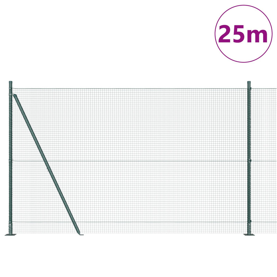 Gelaste Draad Schutting Met 13 Flens Palen Groen 1.5X25 M Staal Gegalvaniseerd Staal