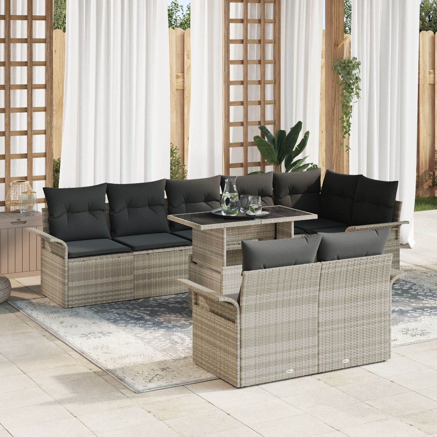 9-Delige Tuinsofa Set Met Kussens Lichtgrijze Poly Rattan