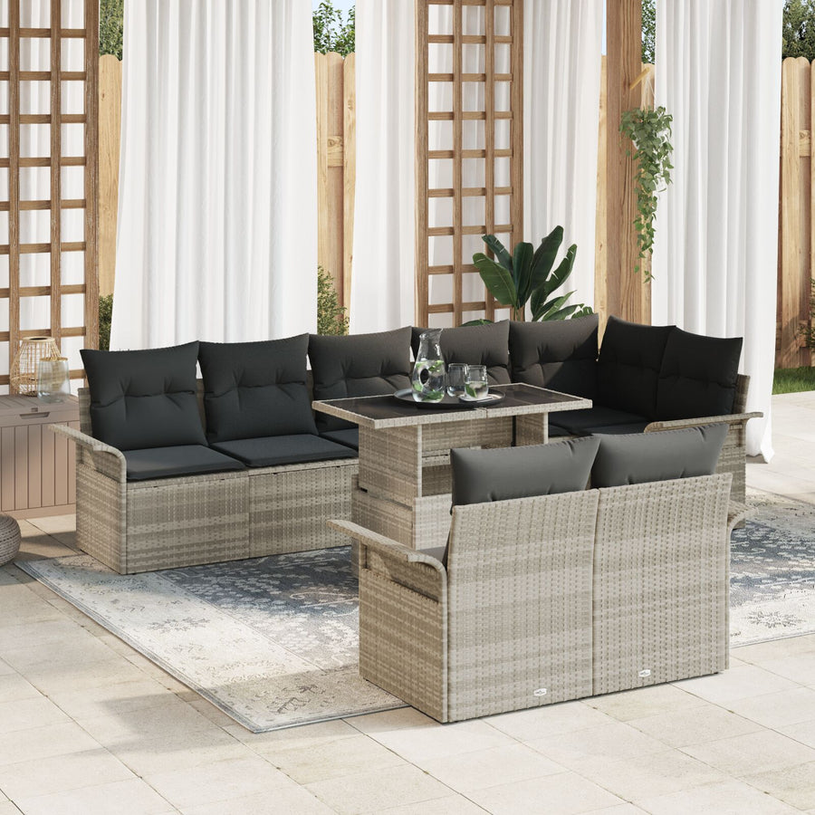 9-Delige Tuinsofa Set Met Kussens Lichtgrijze Poly Rattan