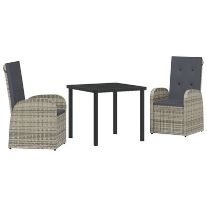 3-Delig Tuin Eettafelset Met Kussens Grijs Poly Rattan
