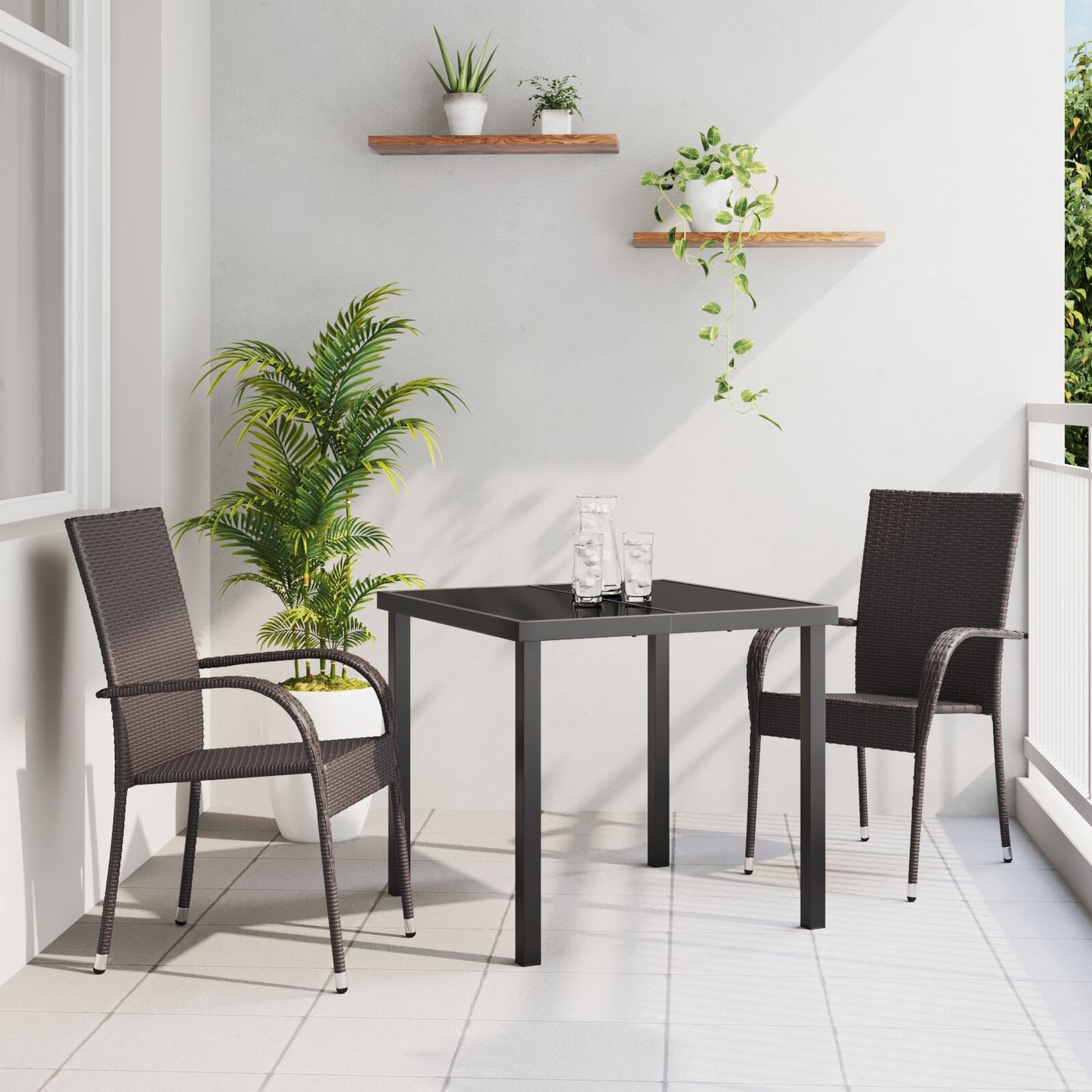 3-Persoons Tuin Eetset Bruin Poly Rattan