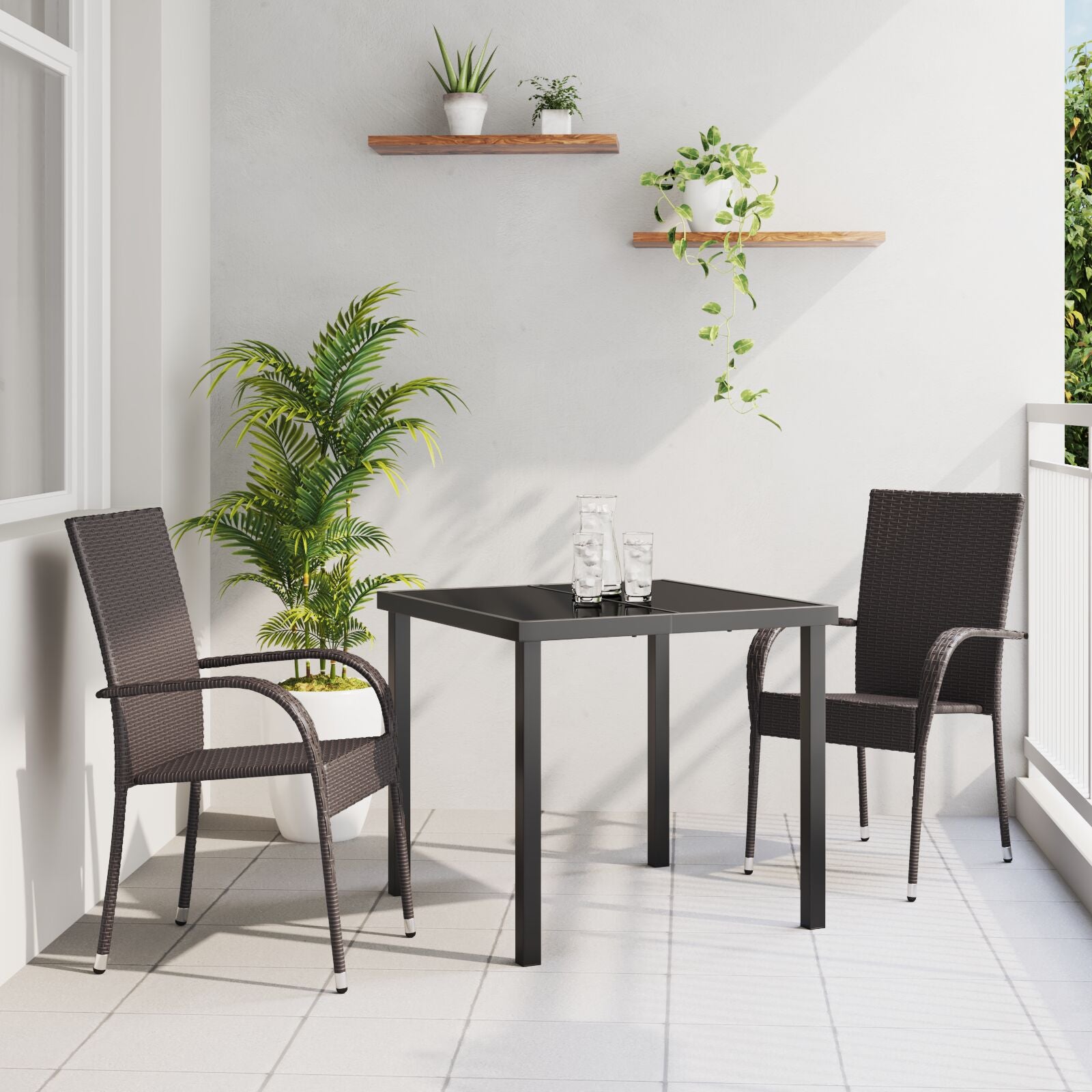 3-Persoons Tuin Eetset Bruin Poly Rattan