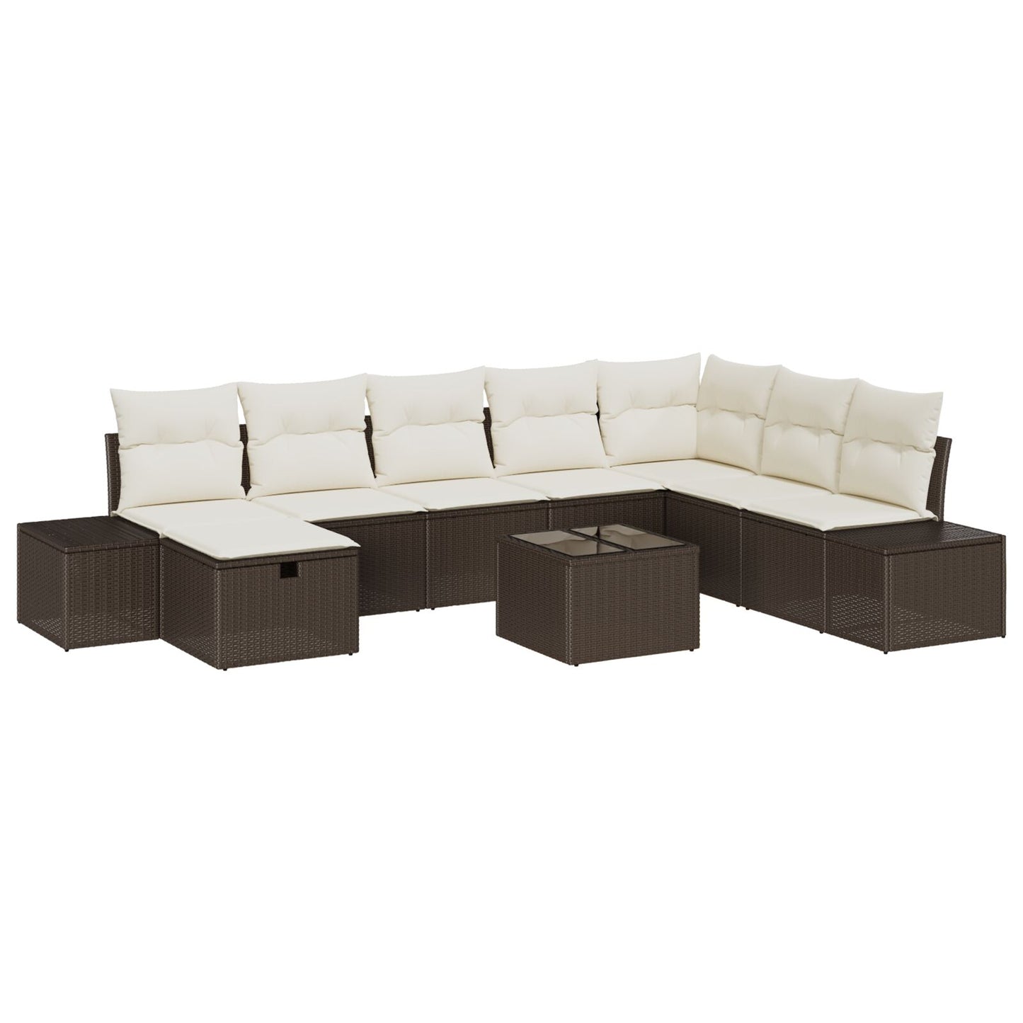 9-Delige Tuinbankset Met Kussens Bruin Poly Rattan Wit