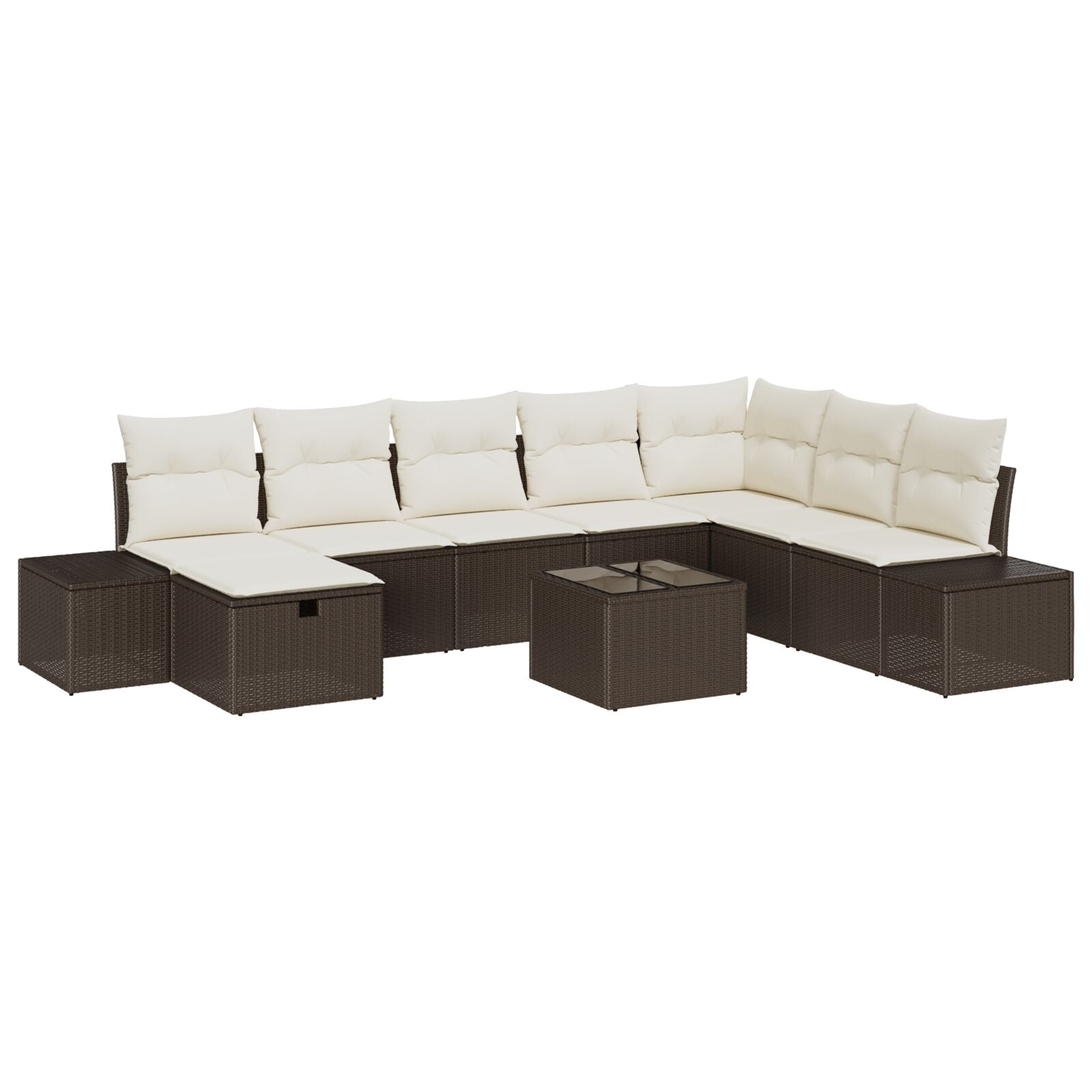 9-Delige Tuinbankset Met Kussens Bruin Poly Rattan Wit
