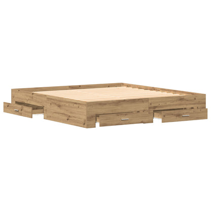 Bedframe Met Lades Artisan Eiken 180X200 Cm Geschikt Hout Ambachtelijk Eiken