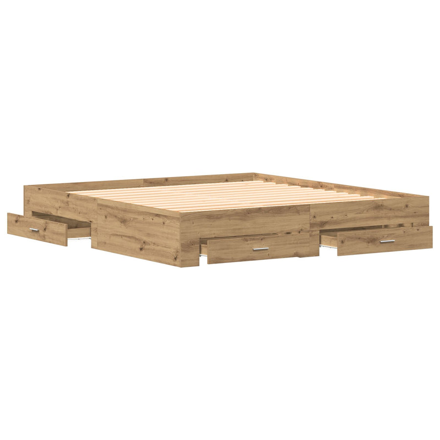 Bedframe Met Lades Artisan Eiken 180X200 Cm Geschikt Hout Ambachtelijk Eiken