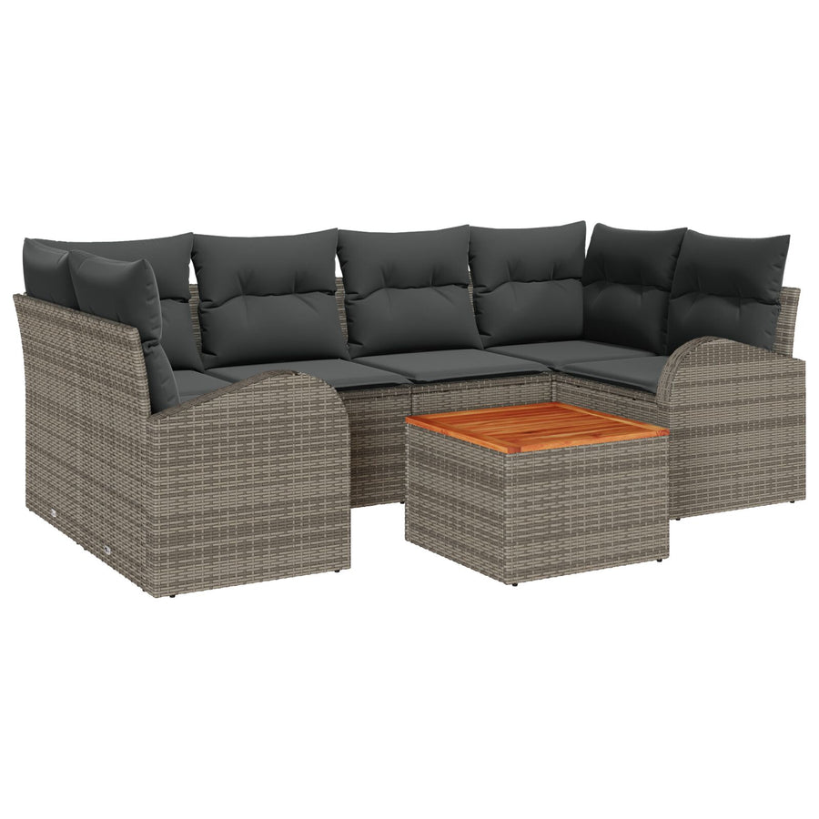 7 Delige Tuin Sofa Set Met Kussens Grijs Poly Rattan Acacia