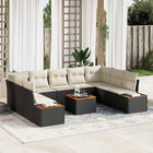 Garden bench set with cushion 10 pcs Black Poly rattan