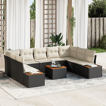 10 Delige Tuin Sofa Set Met Kussens Zwart Poly Rattan Acacia