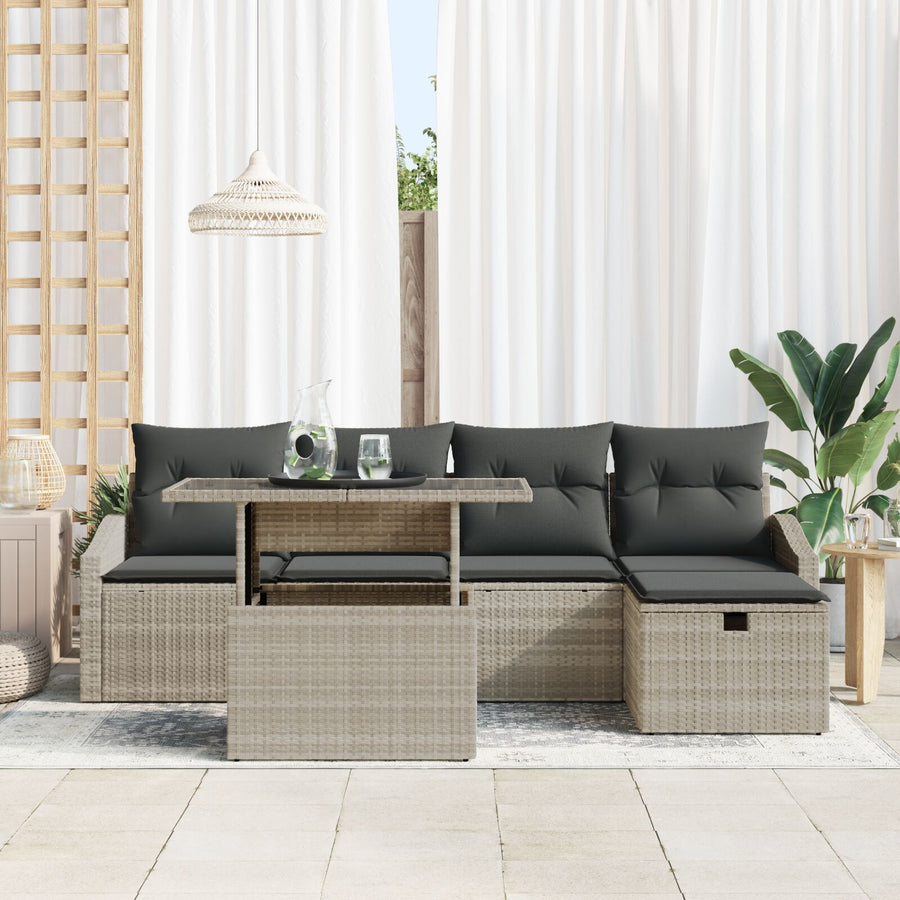 6-Delige Tuinbankset Met Kussens Lichtgrijs Poly Rattan Wit