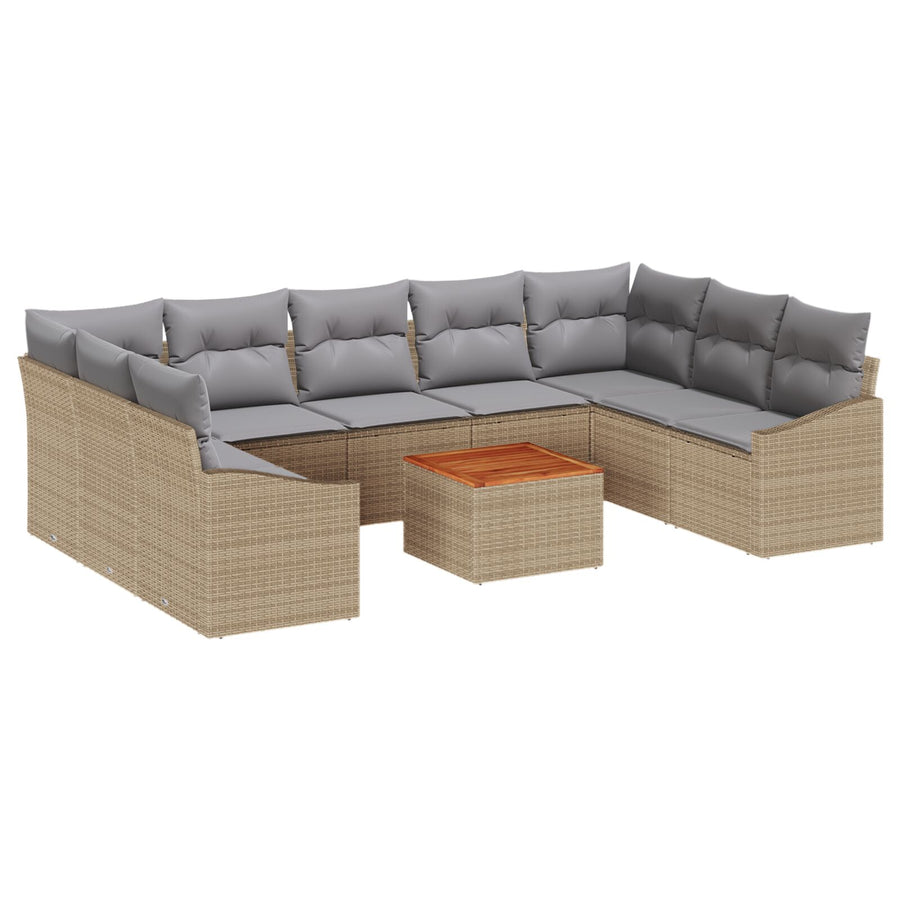 10-Delige Tuin Sofa Set Met Kussens Beige Poly Rattan Acacia