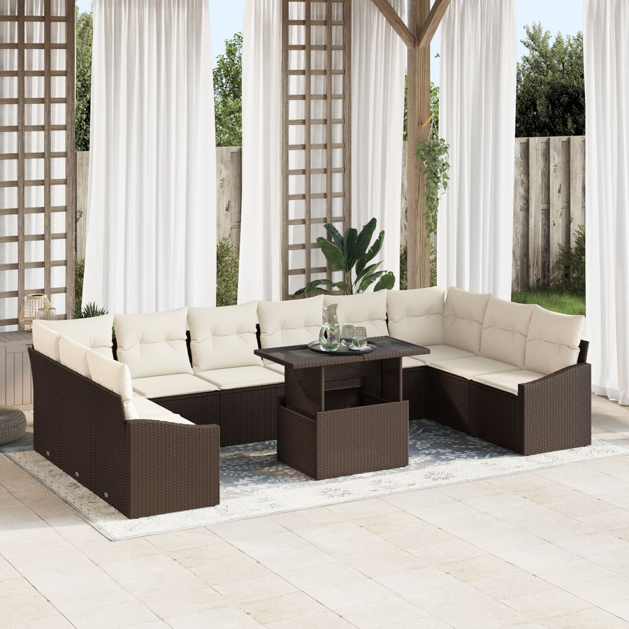 Tuin Sofa Set Set Van 11 Beige Rattan Tuin Sofa Set Rechthoekig