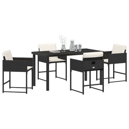 5 Delige Tuin Eettafel Set Met Kussens Zwart Poly Rattan