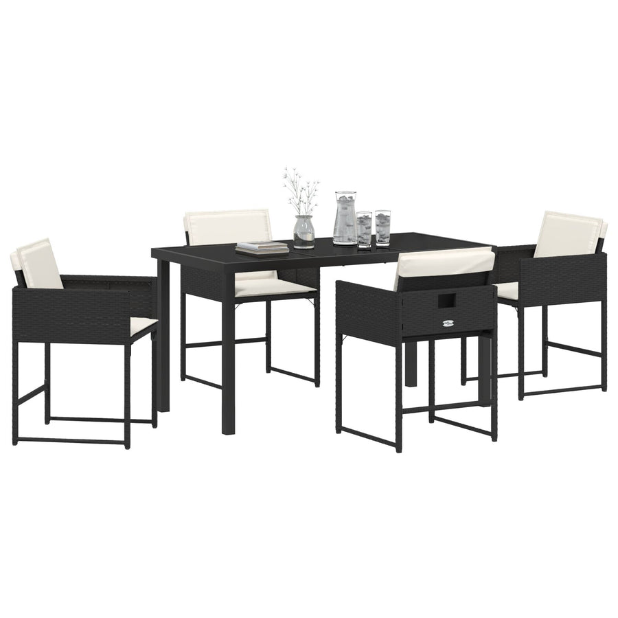 5 Delige Tuin Eettafel Set Met Kussens Zwart Poly Rattan