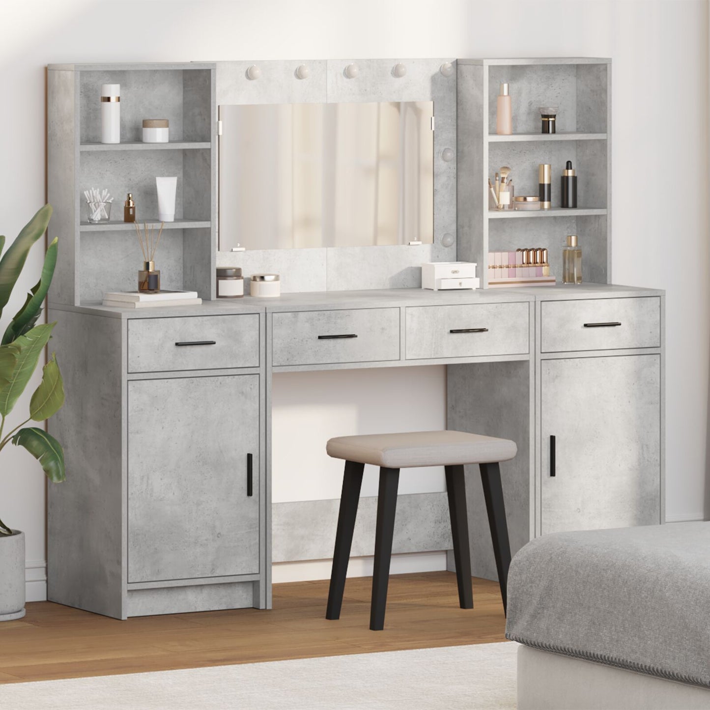 3-Delige Kaptafel Set Betonnen Grijs Gengineerd Hout