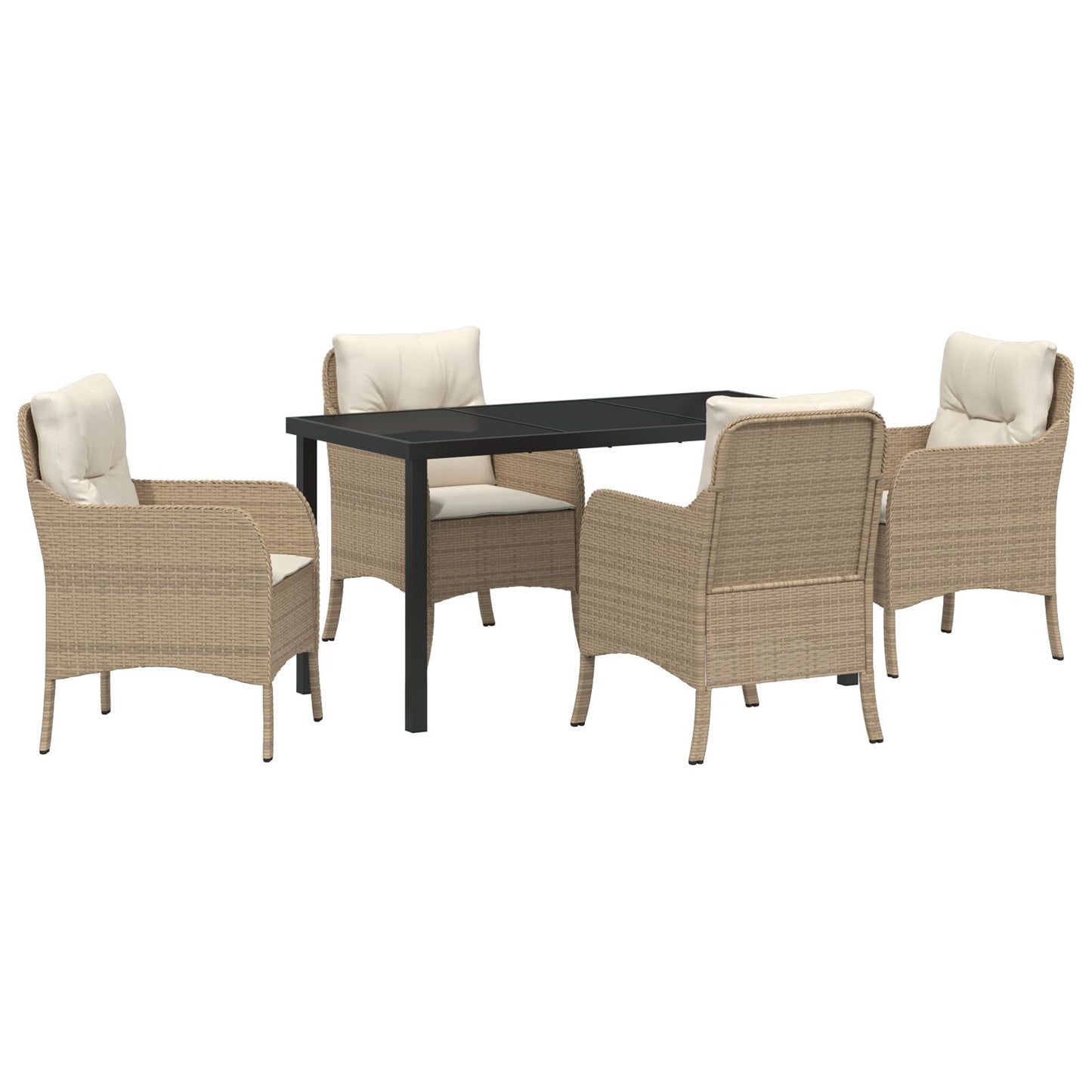 5-Delige Tuin Eetset Met Kussens Beige Poly Rattan