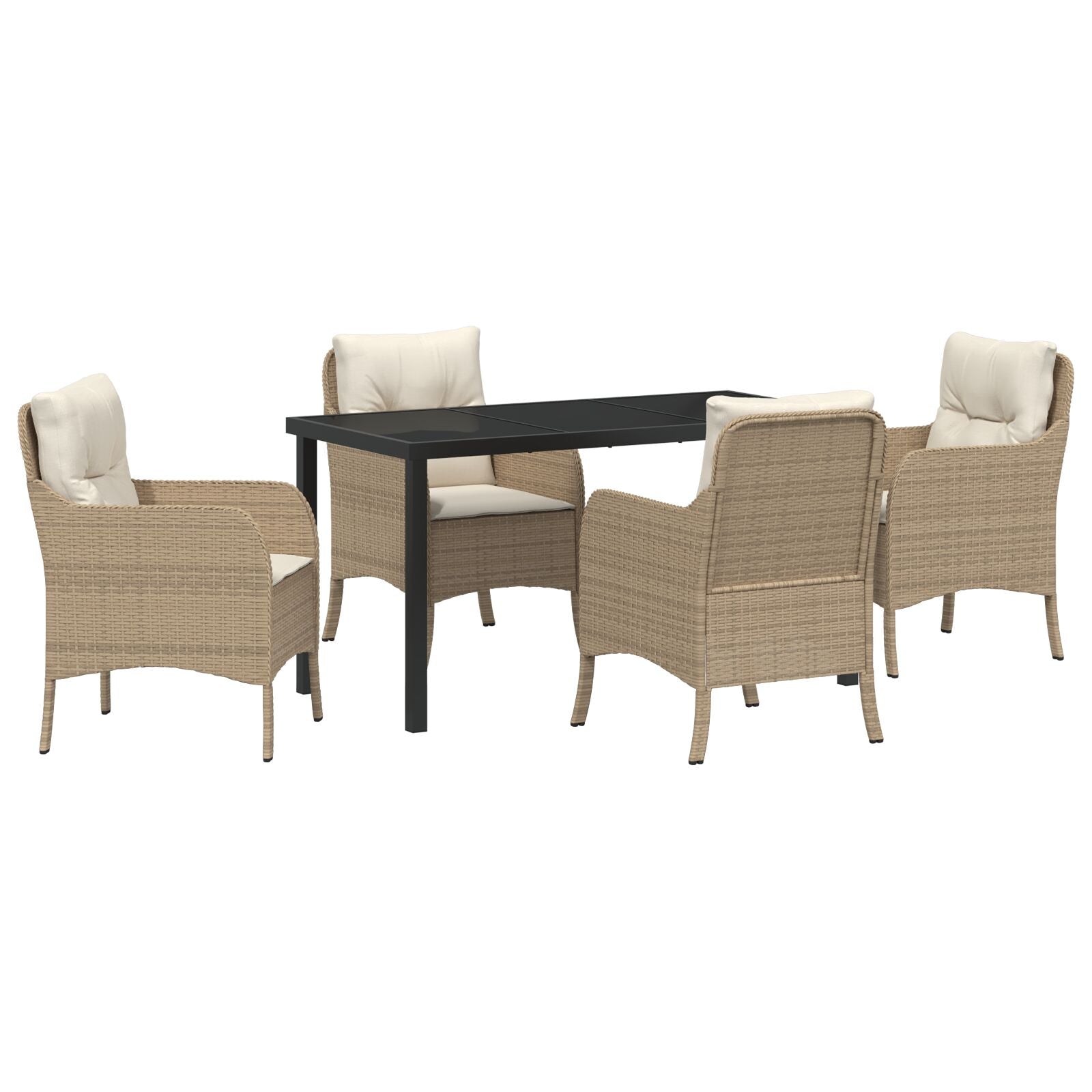 5-Delige Tuin Eetset Met Kussens Beige Poly Rattan