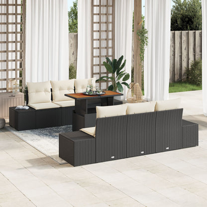 7-Delige Tuinbankset Met Kussens Zwart Poly Rattan