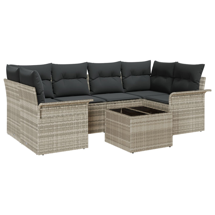 7 Delige Tuin Sofa Set Met Kussens Lichtgrijs Poly Rattan