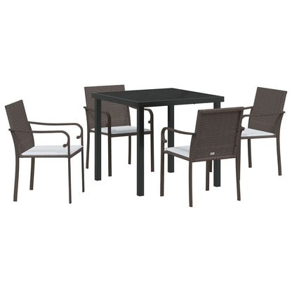 5-Delige Tuinset Met Kussens Poly Rattan 4-Zitter Bruin 80 cm