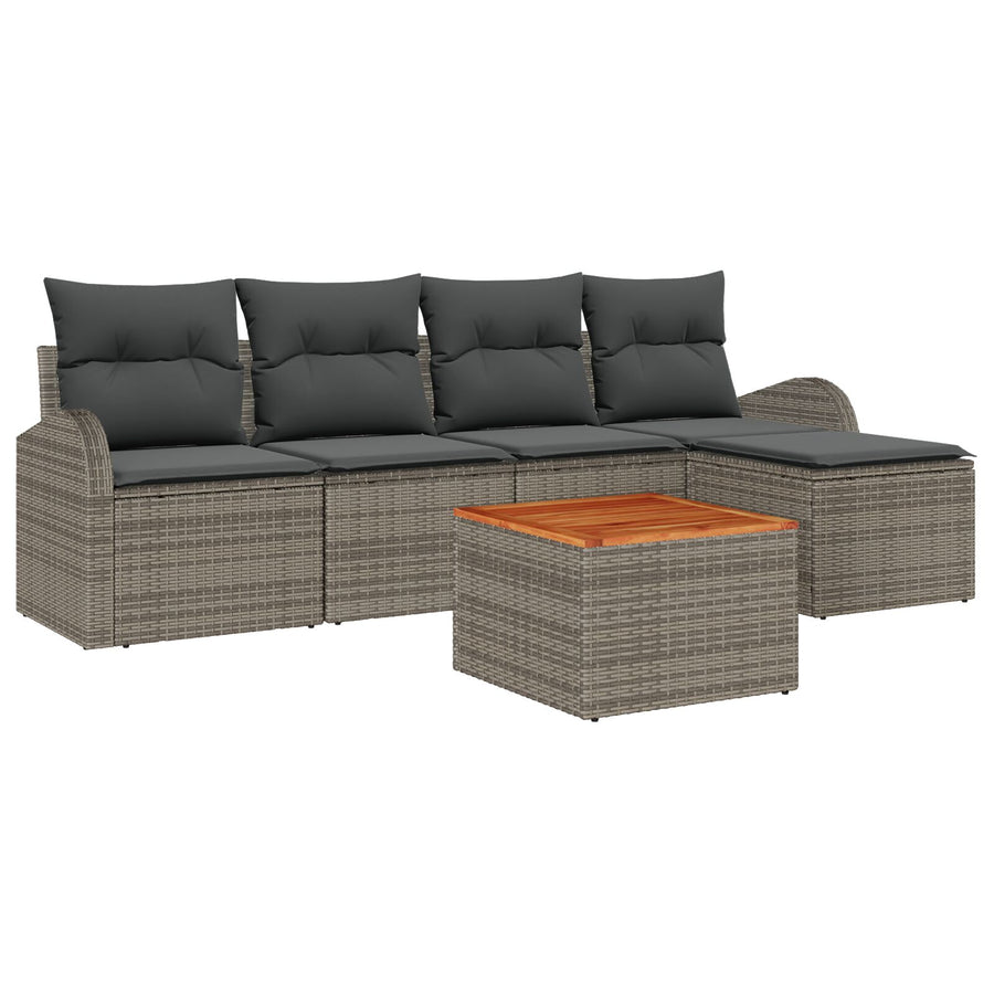6-Delige Tuin Sofa Set Met Kussens Grijs Poly Rattan Acacia