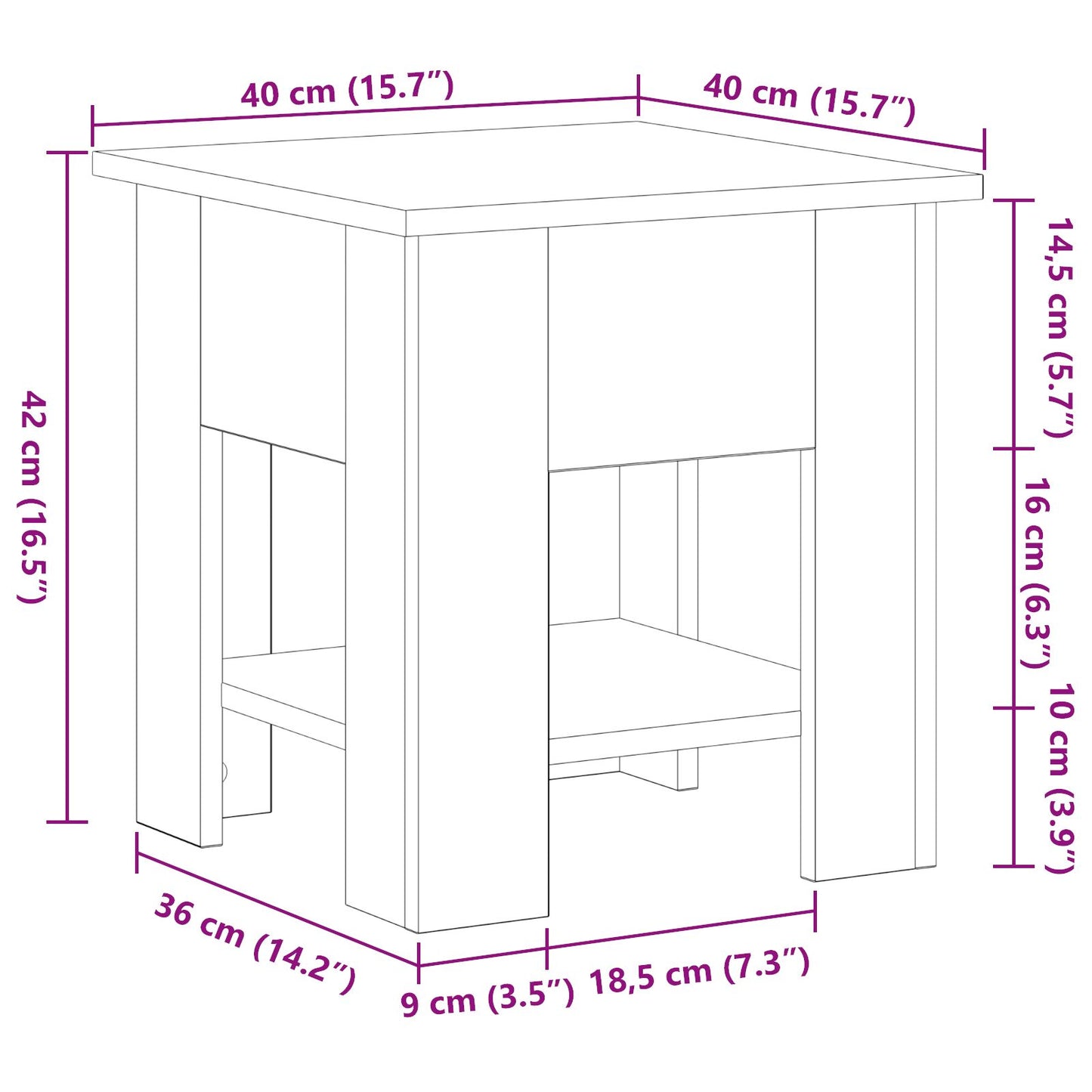 Salontafel Zwart Eiken 40X40X42 Cm Bewerkt Hout