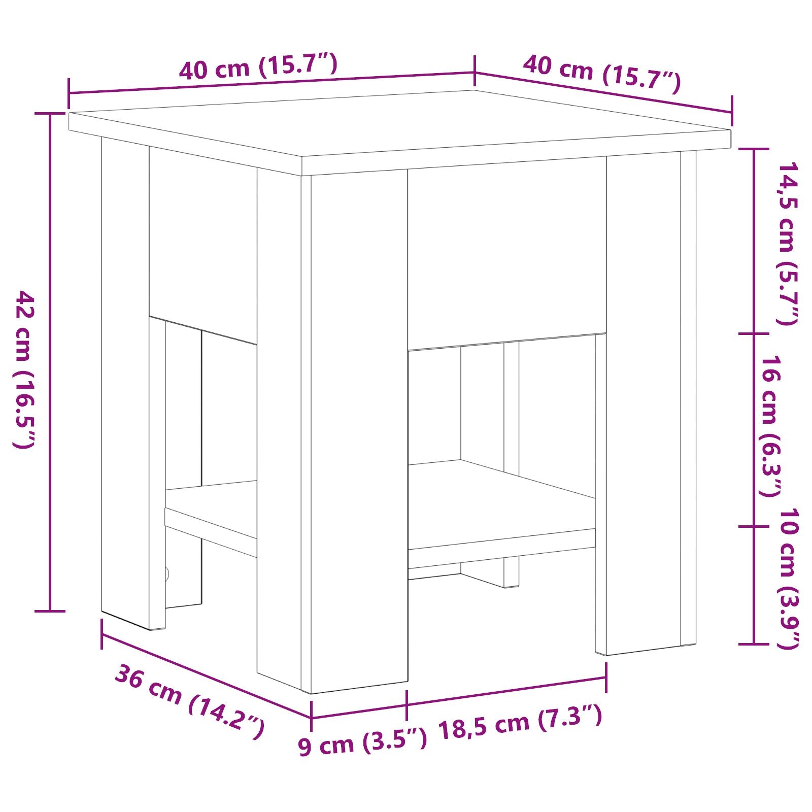 Salontafel Zwart Eiken 40X40X42 Cm Bewerkt Hout