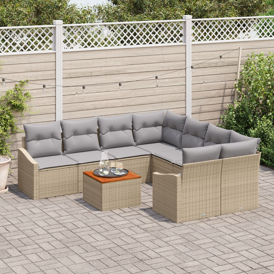 9-Delige Tuinbank Set Met Kussens Beige Poly Rattan Acacia