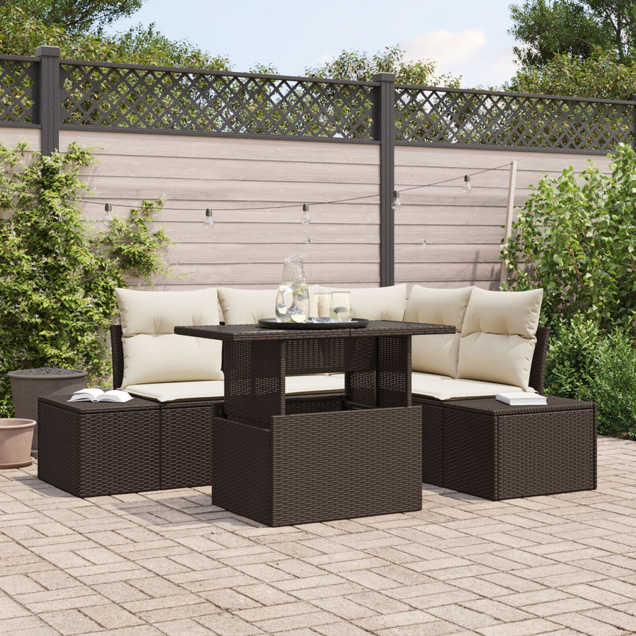 5 Delige Tuin Sofa Set Met Kussens Bruin Poly Rattan