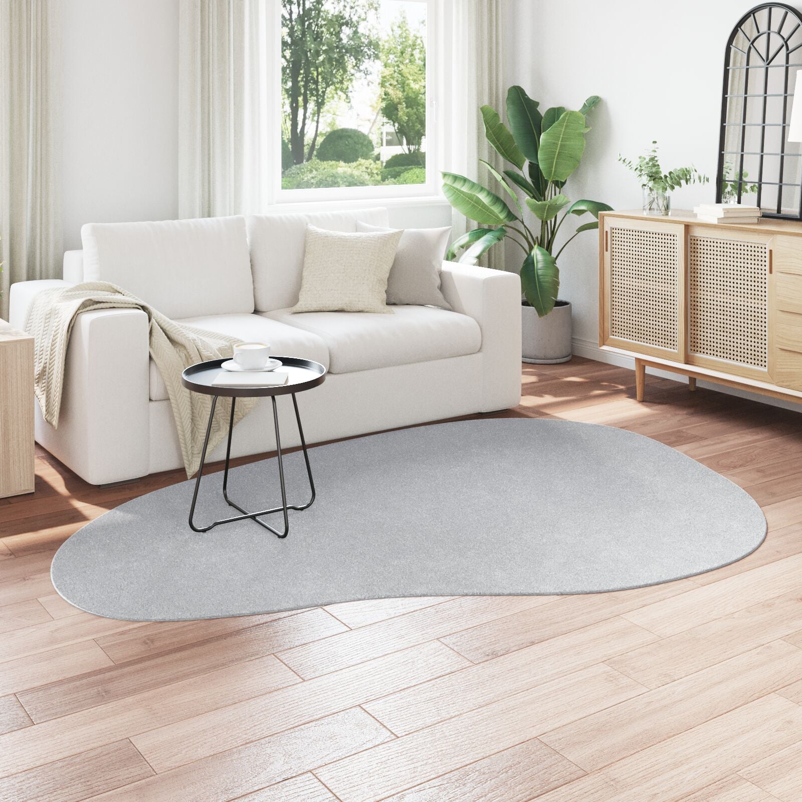 Vloerkleed ""Huarte"" Kort Pool Zacht En Wasbaar Grijs 160 x 230 cm Ovaal-Golfrand