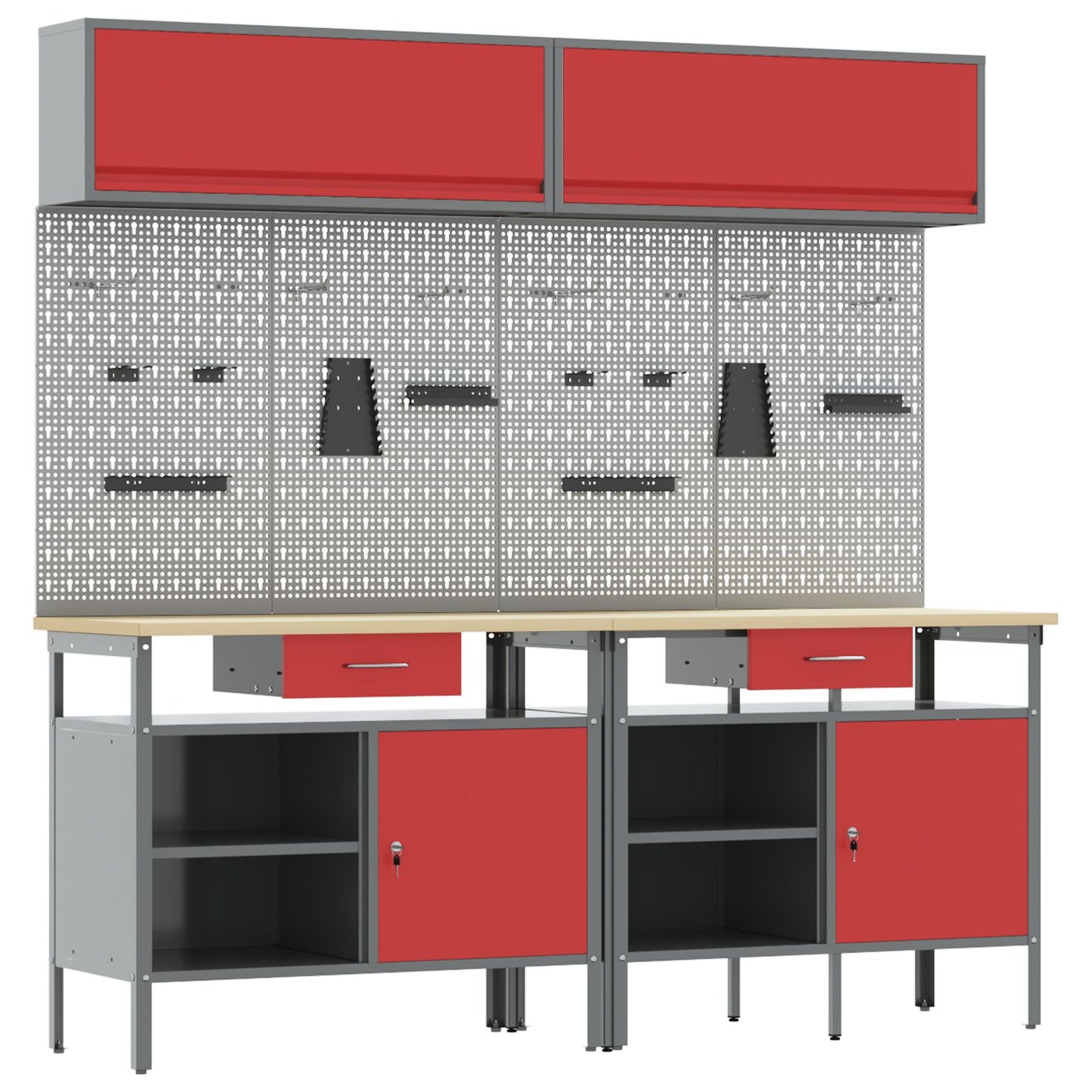 8-Delige Werkbank Set Rood Staal