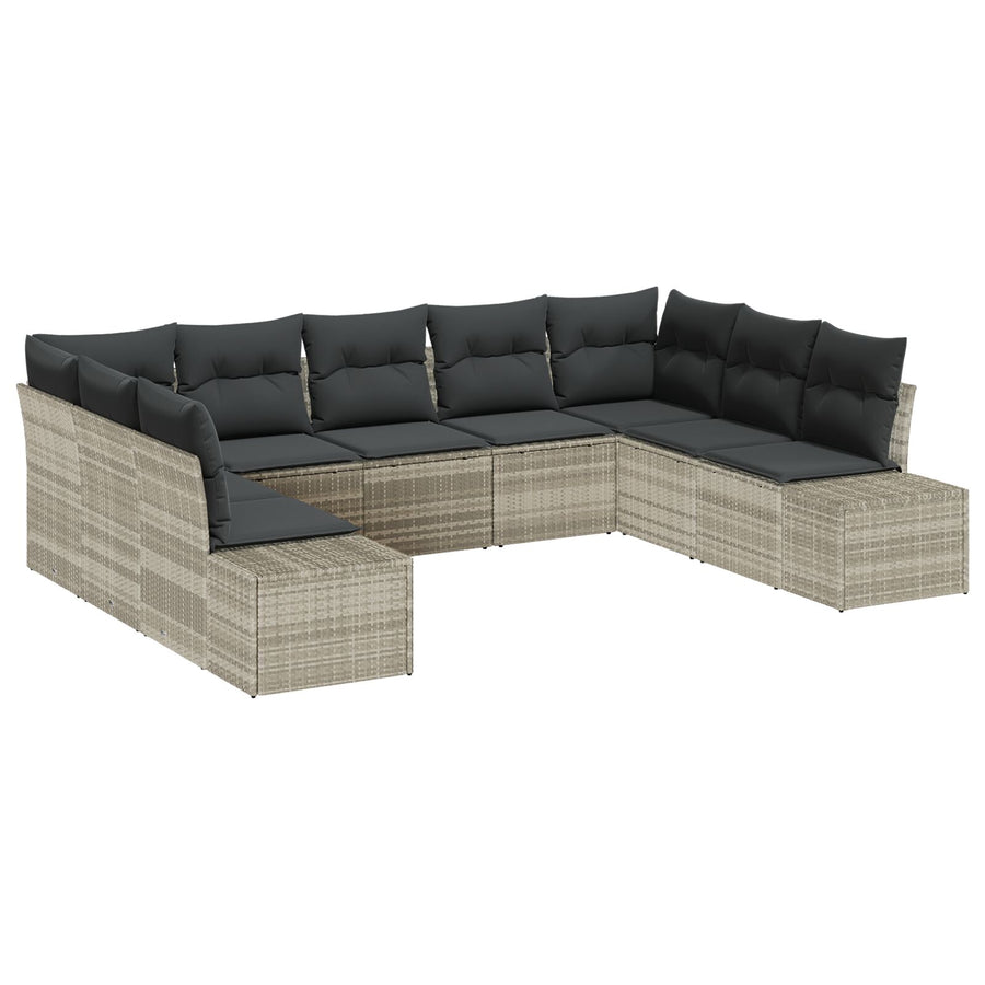9-Delige Tuinbankset Met Kussens Lichtgrijs Poly Rattan