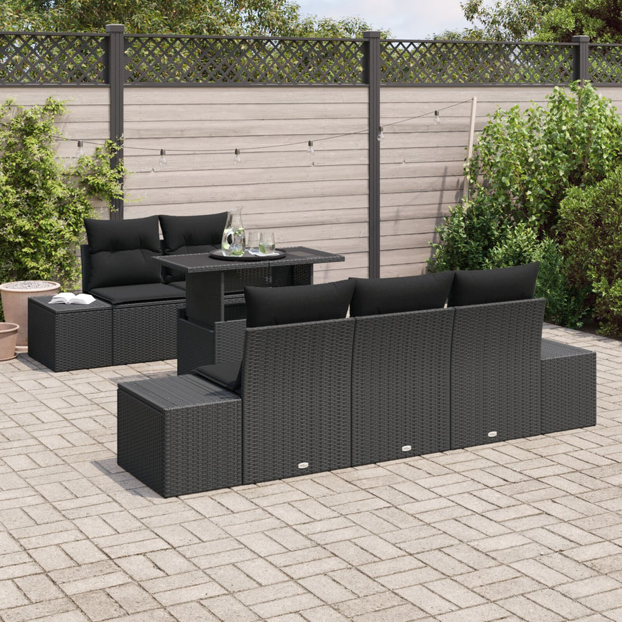 Tuin Sofa Set Set Van 6 Zwart Polyethyleen Rattan Tuin Sofa Set