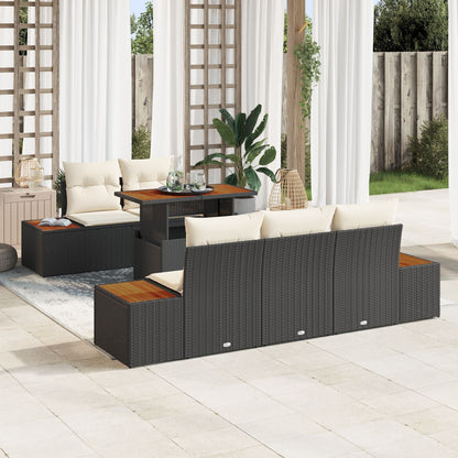 Tuin Sofa Set Set Van 6 Zwart, Bruin Rattan, Hout, Polyester