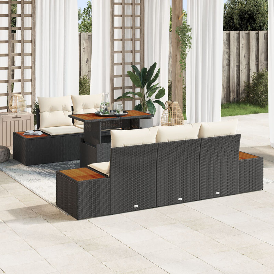 Tuin Sofa Set Set Van 6 Zwart, Bruin Rattan, Hout, Polyester
