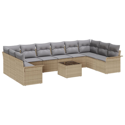 11-Delige Tuin Sofa Set Met Kussens Zwarte Poly Rattan
