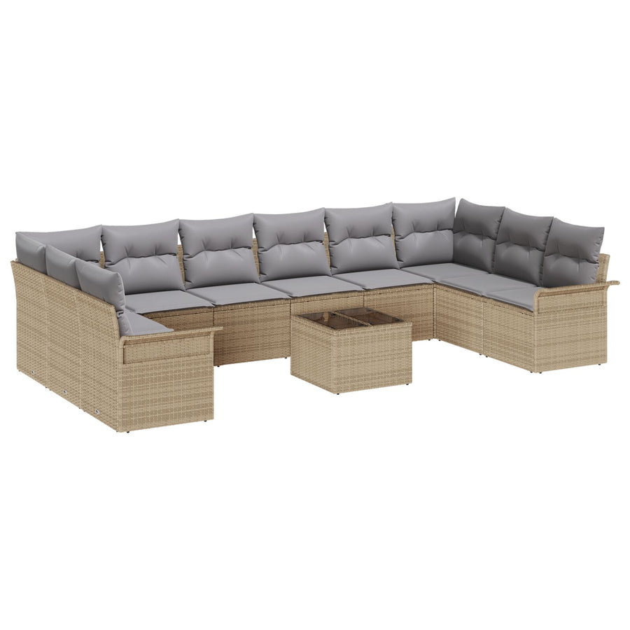 11-Delige Tuin Sofa Set Met Kussens Zwarte Poly Rattan