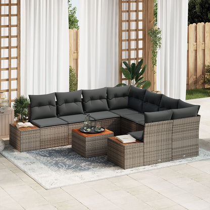 9-Delige Tuin Sofa Set Met Kussens Grijze Poly Rattan Acacia