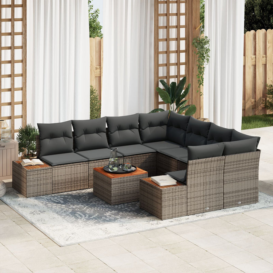 9-Delige Tuin Sofa Set Met Kussens Grijze Poly Rattan Acacia