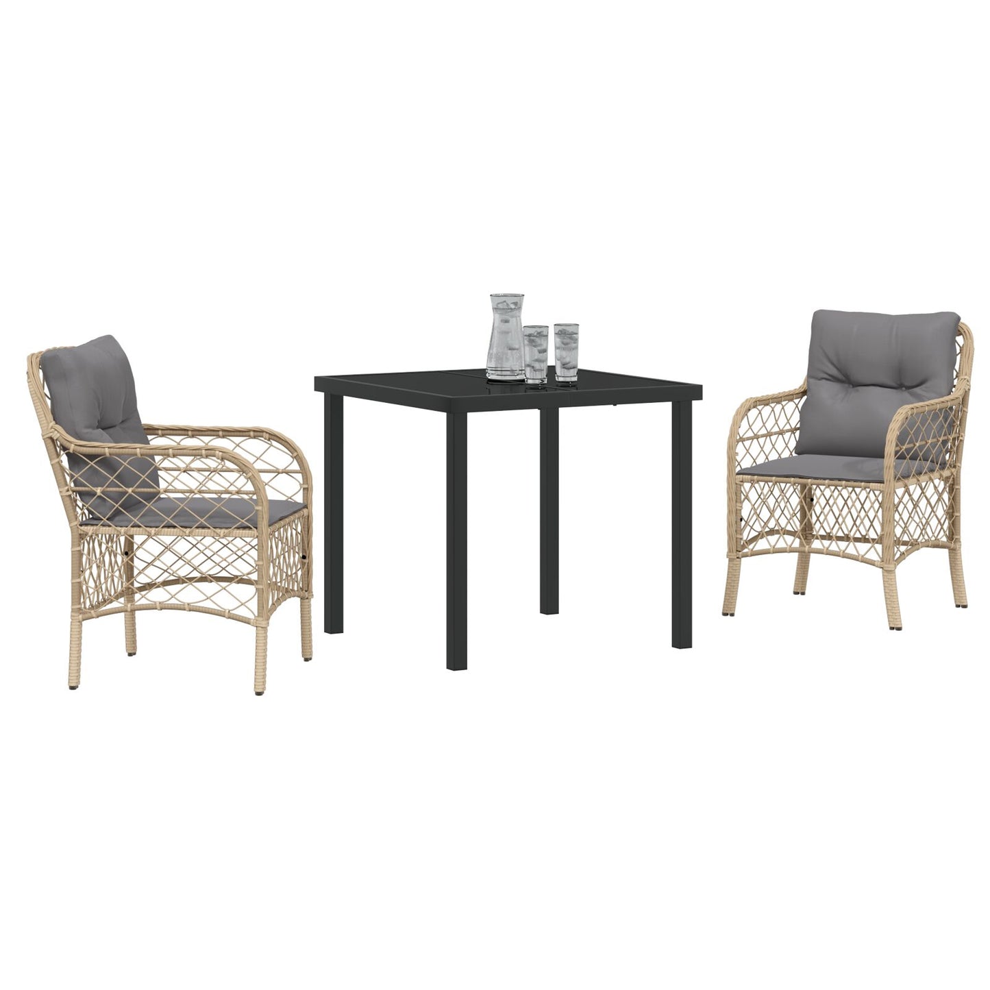 3-Delige Tuindiningset Met Kussens Beige Poly Rattan