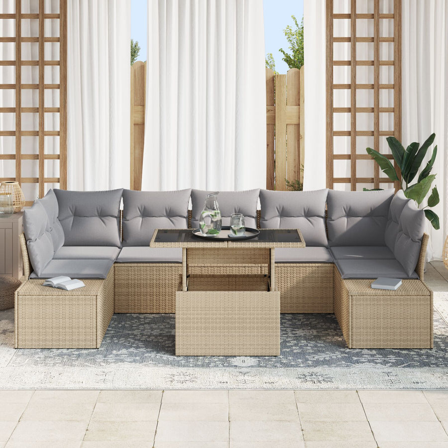 Tuinbankset Set Van 8 Beige Polyethyleen Rattan Tuinbankset