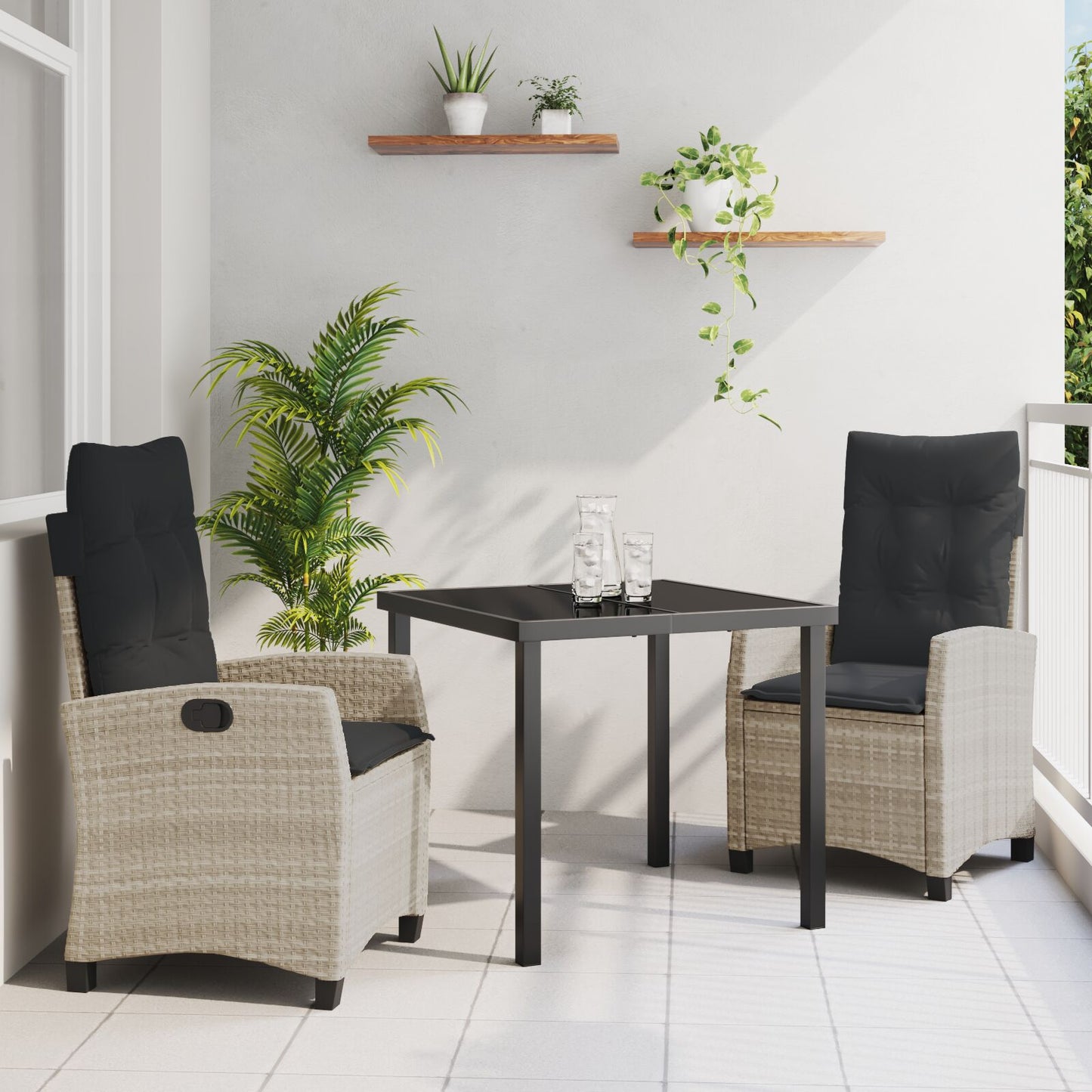 3-Delige Tuin Dining Set Met Kussens Lichtgrijs Poly Rattan