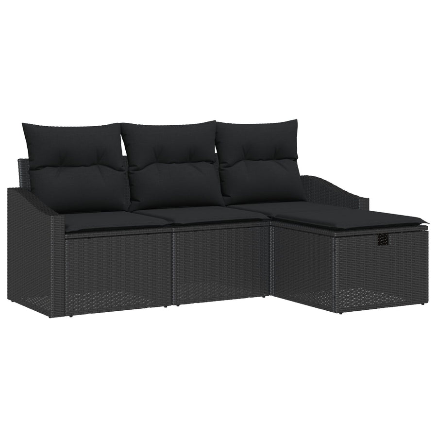 4-Delige Tuinsofa Set Met Kussens Zwart Poly Rattan Wit