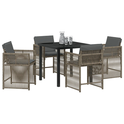 5-Delige Tuindining Set Met Kussens Grijze Poly Rattan