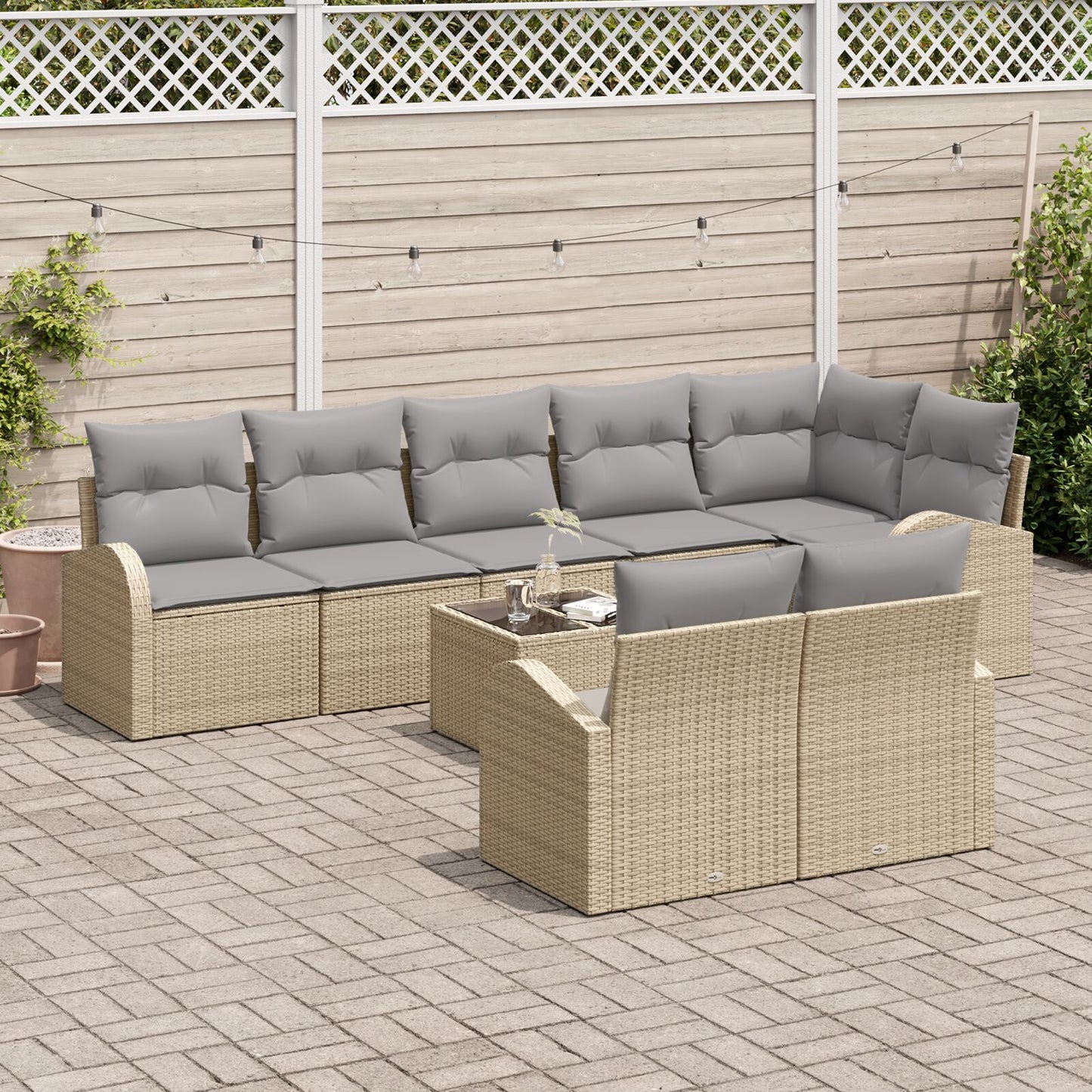 9-Delige Tuin Sofa Set Met Kussens Zwart Poly Rattan Beige en grijs met tafel